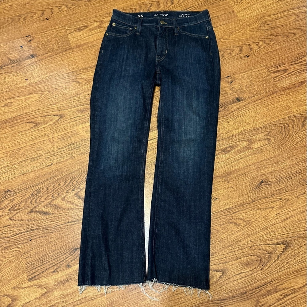 J. Crew dark Blue Straight Leg Jeans Timeless Style bootcut size 25 raw hem - Picture 4 of 10